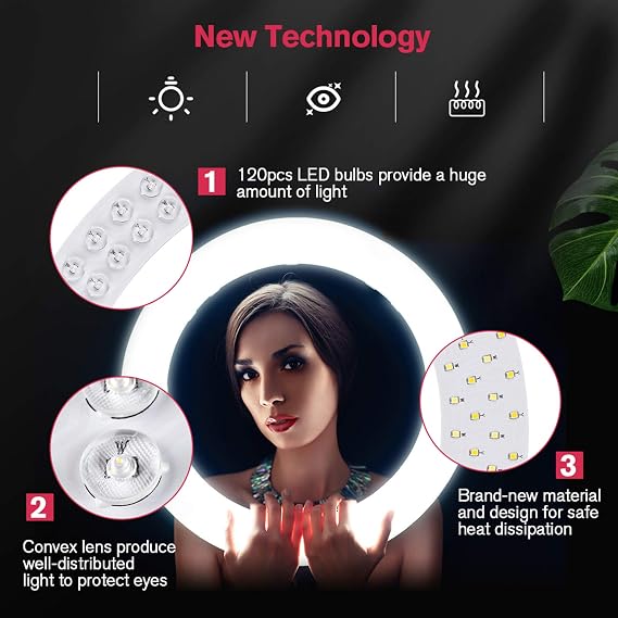 18 inch LED Ring Light with Tripod Stand Dimmable Makeup Ring light for Studio Portrait YouTube Vlog Video Shooting with Remote Controller, CRI 90