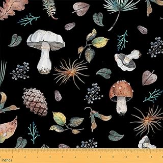 Wild Mushroom Fabric by The Yard Rustic Leaves Pinecone Plant DIY Craft Hobby Fabric by The Yard Retro Nature Lover Decorative Fabric for Upholstery and Home Accents,1 Yard