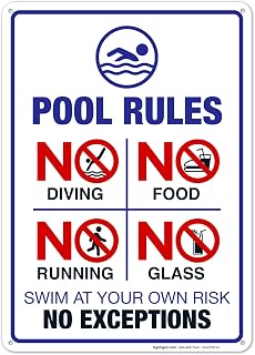 Pool Rules Sign, No Diving Pool Sign, 10x14 Inches, Rust Free .040 Aluminum, Fade Resistant, Made in USA by Sigo Signs