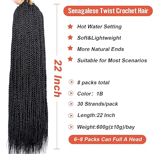 Miniatura 2 de VIOLET Cabello de Trenzas Senegalesas de Ganchillo para Mujeres Negras, 24 Pulgadas, Cabello Largo de Ganchillo Pretrenzado y Preenlazado, 30 Hebras