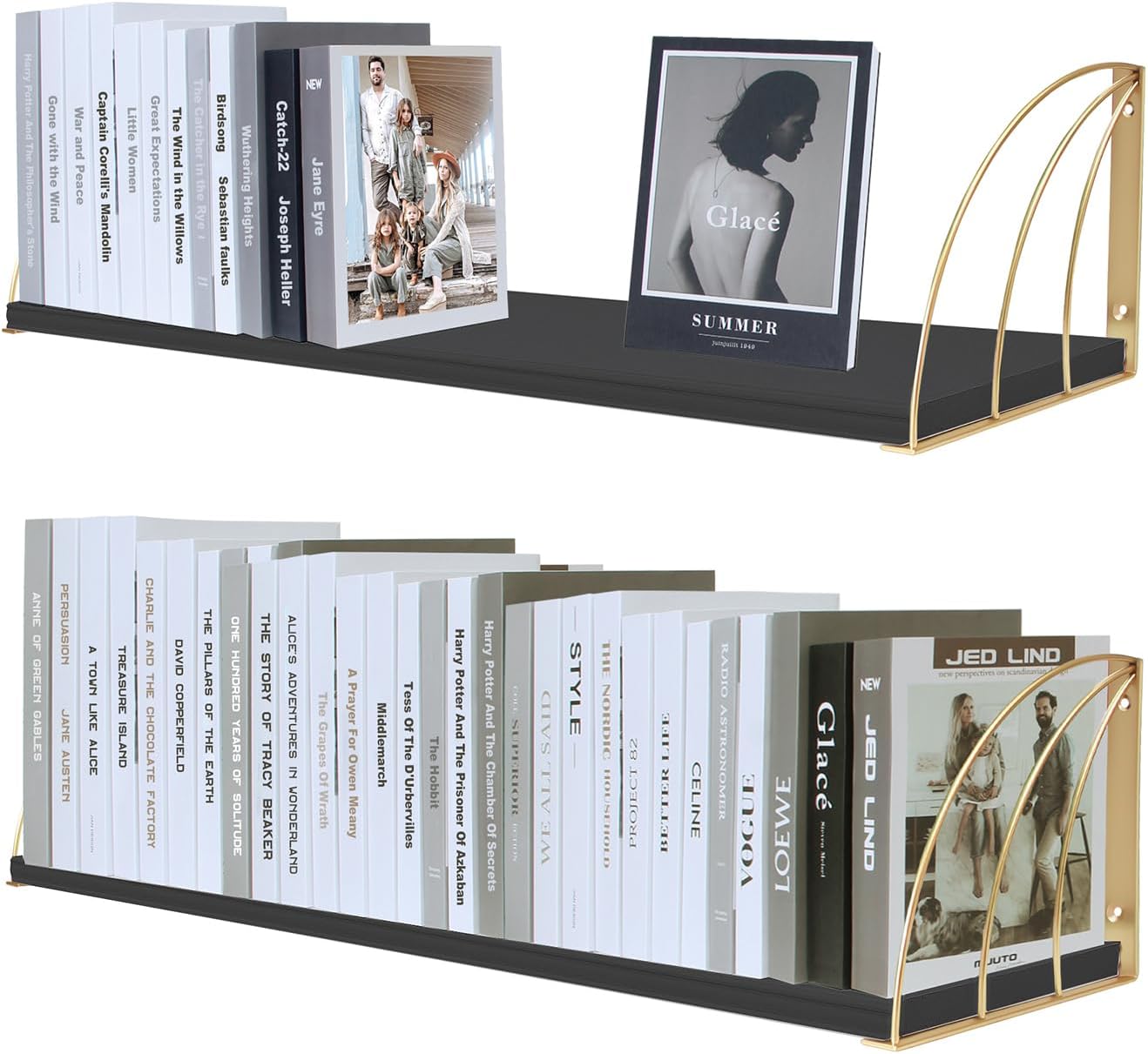 KDCMXS Black Floating Shelves Pine Wood 23.5×7.87 Inch