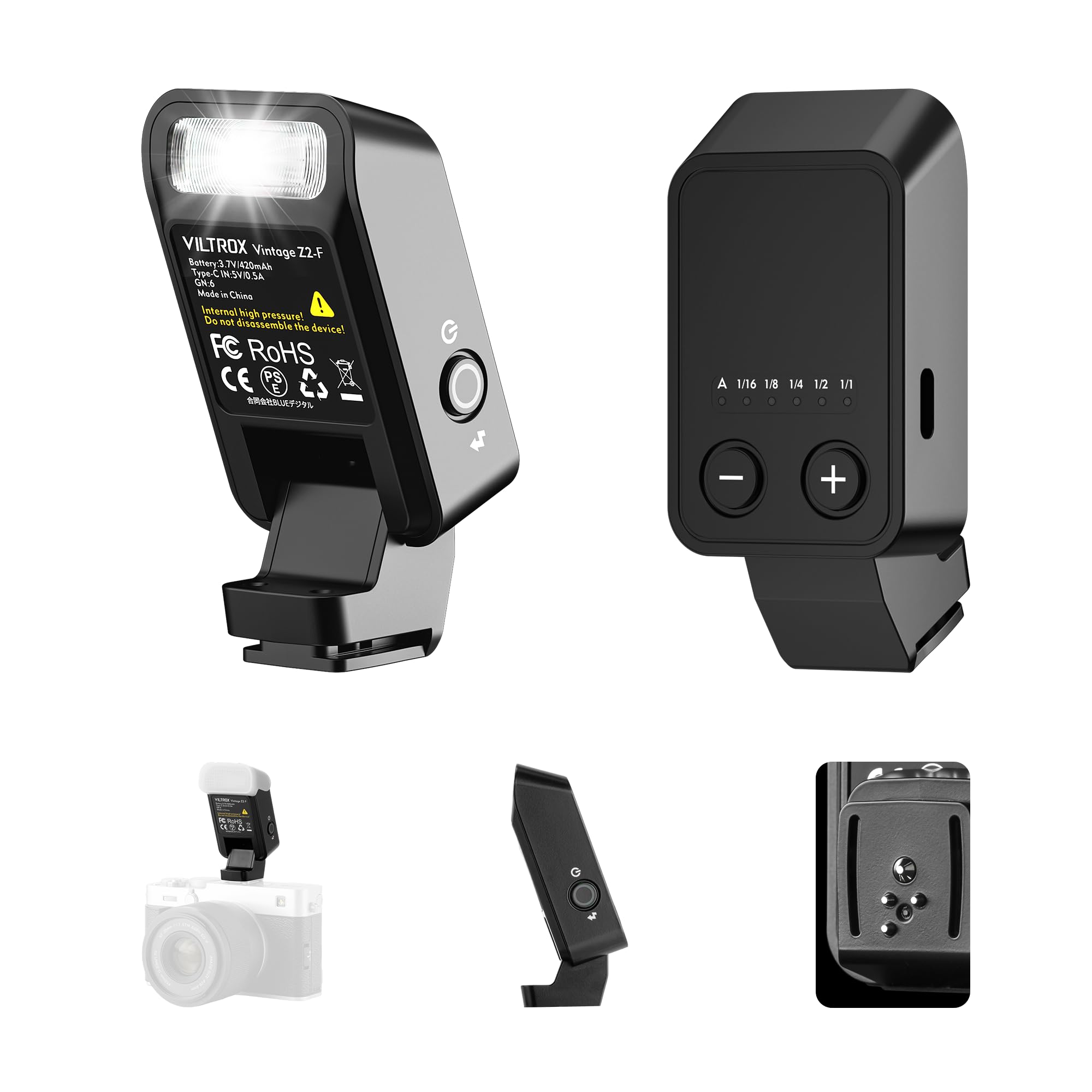 VILTROX Vintage Z2-F Mini Flash Speedlite 6500K GN6, potente TTL-On Camera Flash Flash con 5 livelli di potenza, 700 piena potenza, flash per fotocamera riciclata 2 s compatibile con fotocamere Fuji