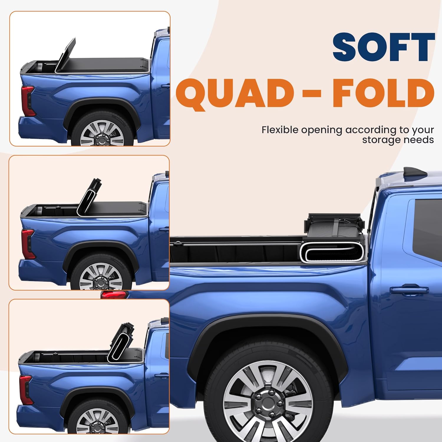 KUIPERAUTO Soft Quad Tonneau Cover Truck Bed Compatible for 2014-2025 Toyota Tundra 5.5ft Bed (incl Utility Track System, w/Reflective Strip
