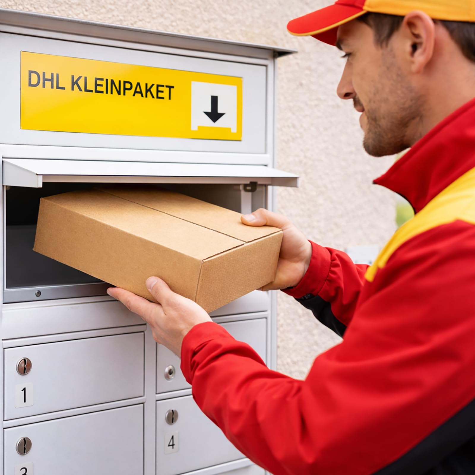DHL Kleinpaket Karton 350x250x80 mm (ehemals Warenpost national) – Versandkarton klein 35x25x8 cm, Faltkarton FEFCO 0201, Innen 344x244x68 mm - 100 Stück