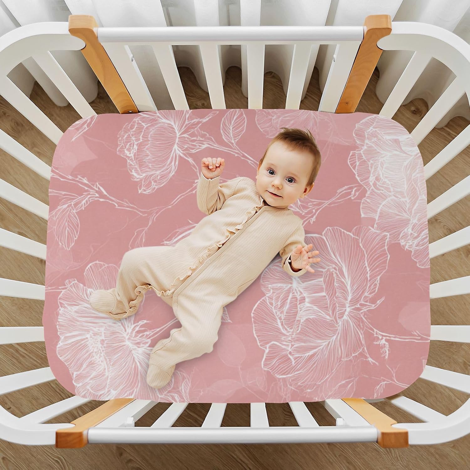 Crib Sheets Baby for Boys Girls Breathable Neutral Toddler Bed Sheets for Standard Size Toddler Mattress 39x27 Inch Pink Art Line Roses