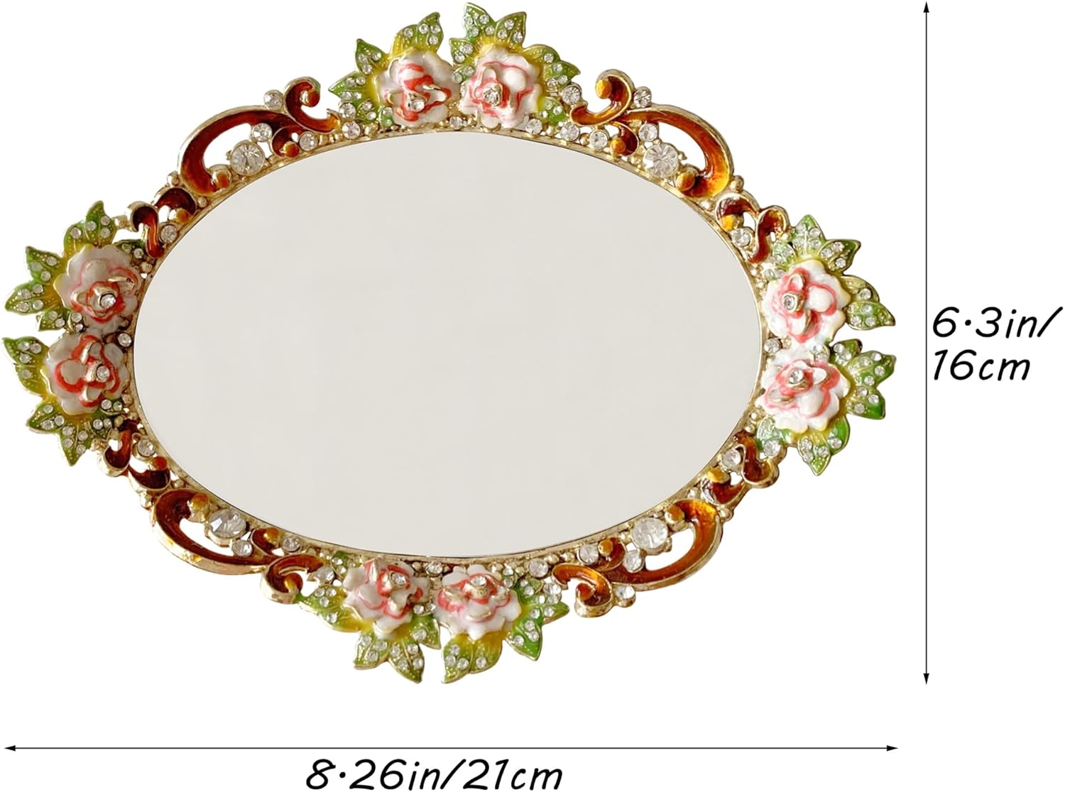 Gold Mirror Vanity Tray, Hand Painted Decorative Jewelry Tray, Metal Makeup Tray for Vanity, Dresser, Countertop - Image 2