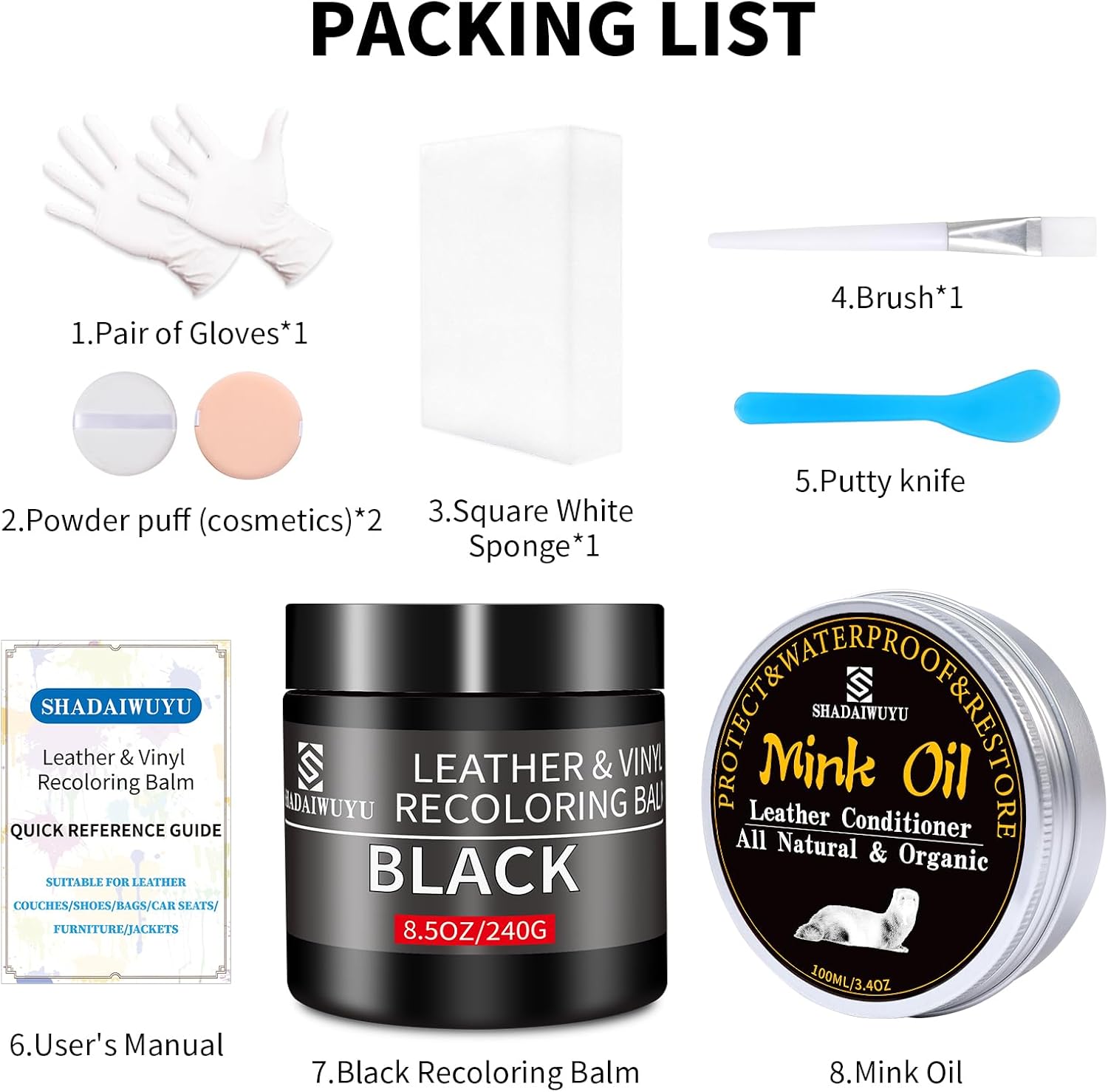 8.5oz Leather Recoloring Balm with 100ml Mink Oil,Black Leather Repair kit for Furniture and Car Interior,Leather Couch Scratch Repair,Leather Dye Paint,Mink Oil for Leather - Image 7