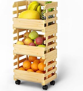 Fruits Basket for Kitchen Counter Detachable Fruit Basket Large 3-Tier Bamboo Fruit and Vegetable Storage Veggies Drinks Bread Snack