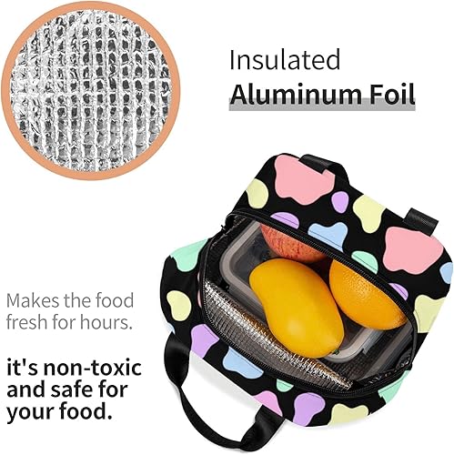 Miniatura 5 de Lonchera térmica reutilizable para mujeres y hombres, loncheras enfriadoras impermeables para picnic, oficina, trabajo, lindo estampado de vaca