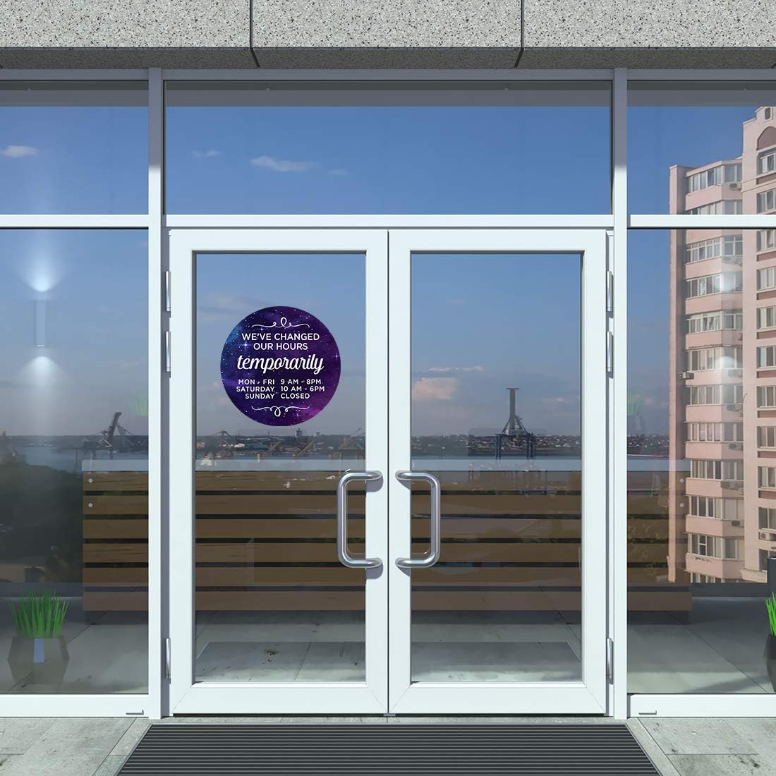 Andaz Press Custom Temporary Store Office Hours for Social Distancing We've Changed Our Hours Temporarily, Custom Business Signs, 50 Labels, 10-Pack 8" Round + 40-Pack 2" Circle Vinyl Sticker Decals