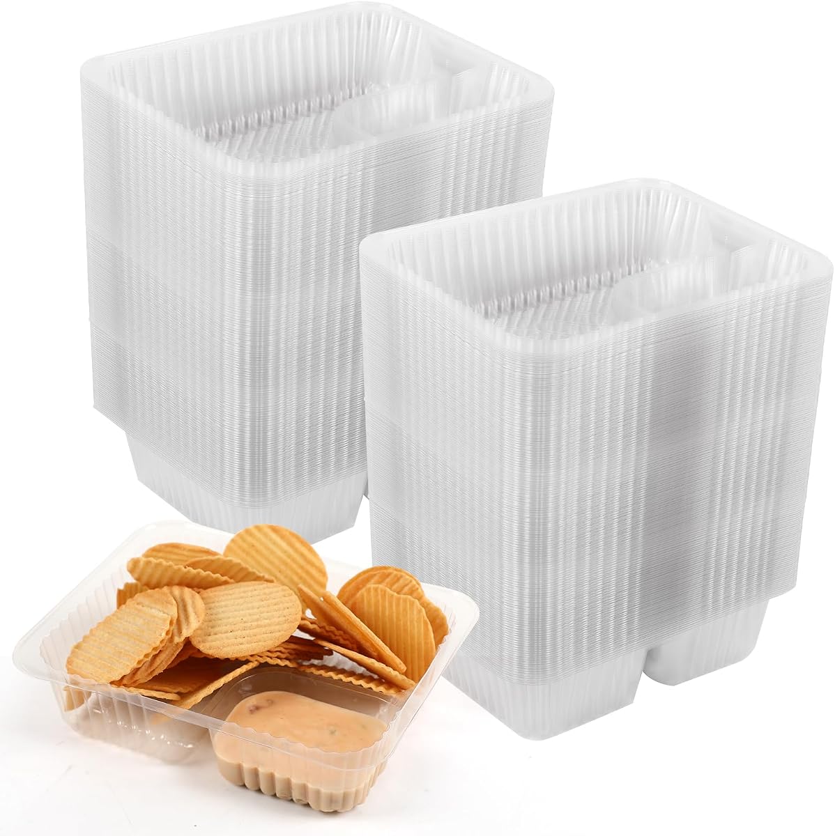 200 Pcs 12oz 6.5''x5'' Plastic Nacho Trays | Disposable Tray for Nachos & Cheese Dip, 2 Compartment Movie Night Snack Trays Great for Snacks, Fair Foods