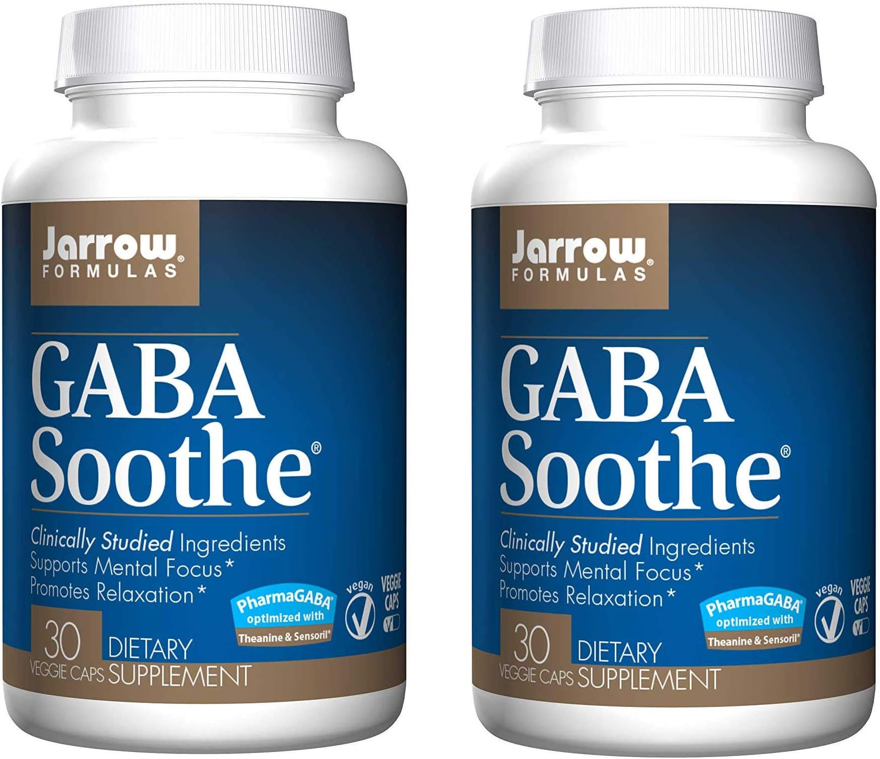 Jarrow Formulas GABA Soothe Optimized with Theanine, Sensoril and Clinically Studied Ingredients Promoting Mental Focus and Relaxation (30 Veggie Caps) Pack of 2
