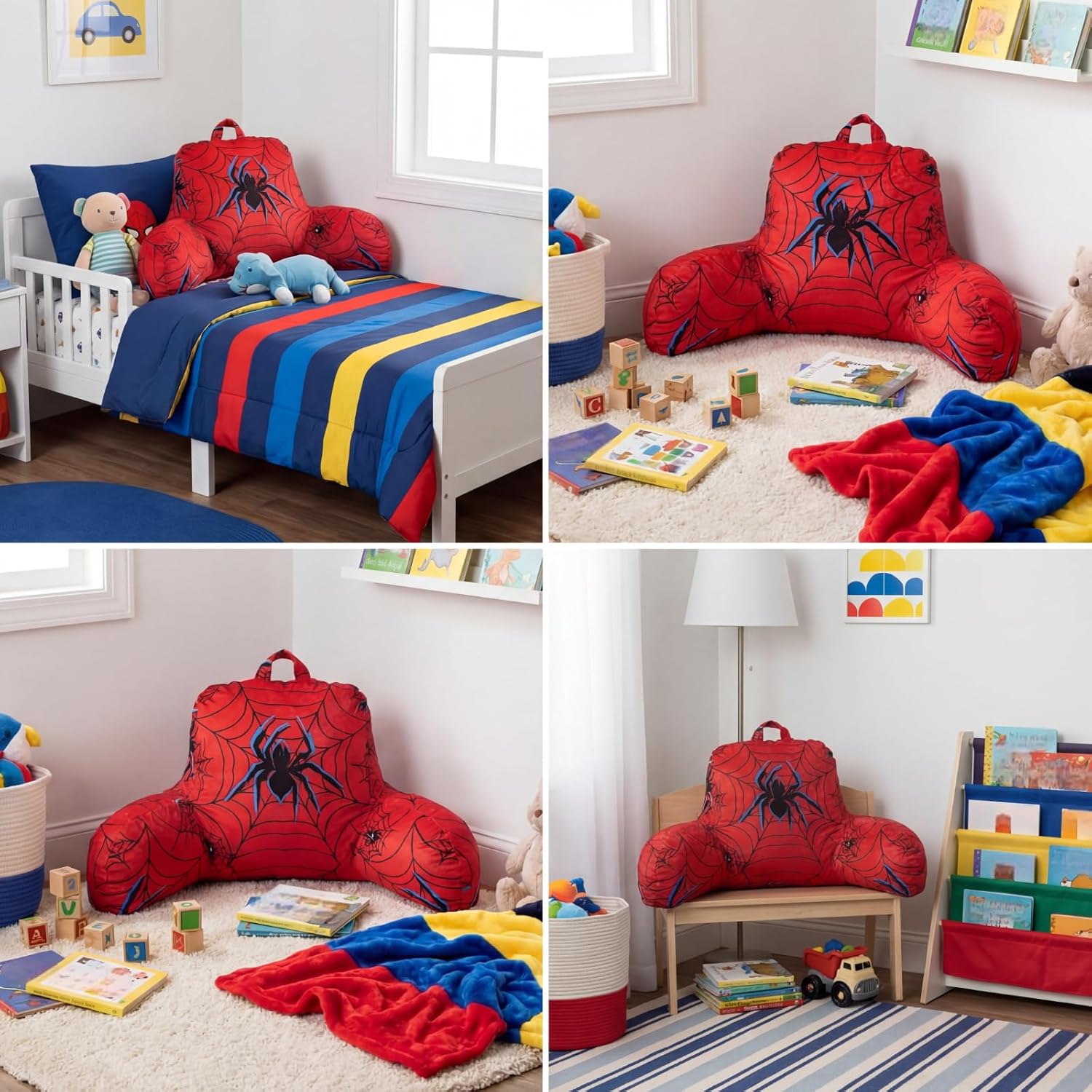 Redbaker Spider Themed Reading Pillow with Arms for Bed 27.9" x 14.9" Spider Backrest Support Cushion with Memory Foam Couch Cushion Support Pillow for Sitting up
