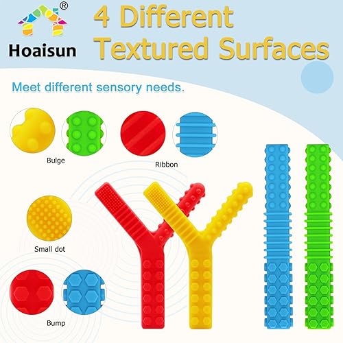 Miniatura 3 de Juguetes sensoriales para niños autistas, paquete de 4 tubos masticables para niños sensoriales que mastican, mordedores de silicona para el motor