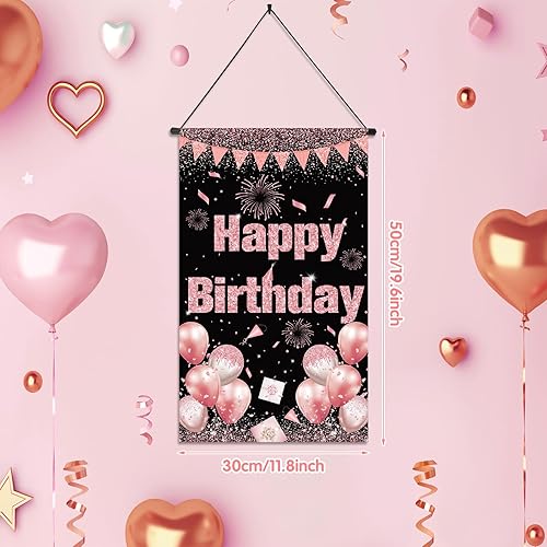 Miniatura 2 de Letrero de puerta de cumpleaños de oro rosa para mujer, pancarta de cumpleaños de oro rosa, decoración de porche de cumpleaños de oro rosa, cartel