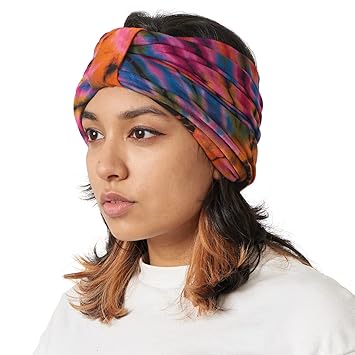 Casualbox Tie-Dye Headband Hippie Bandana Head Wrap Cover Retro Flower 60s 70s B,Free Size