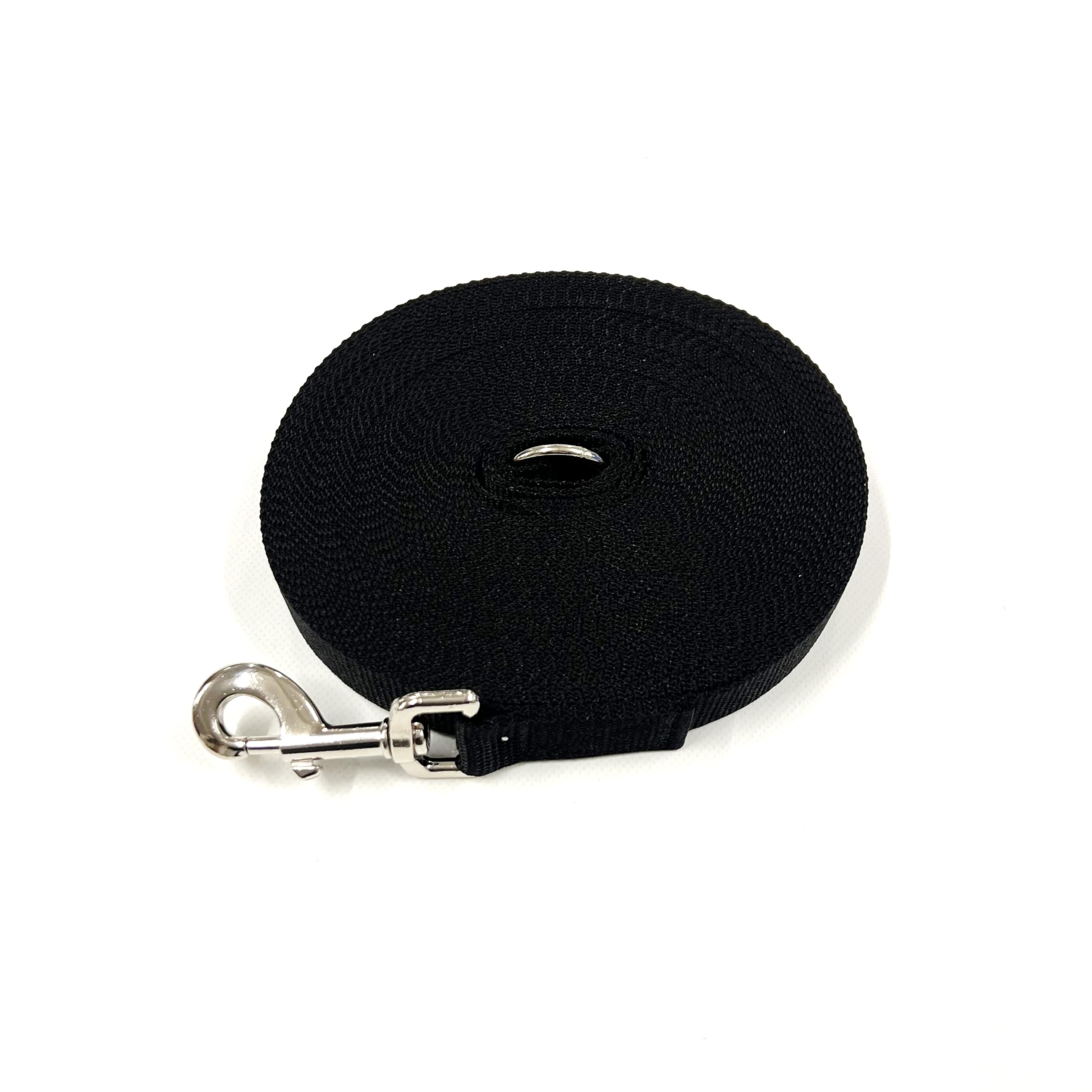 Dog Training Lead 5ft-100ft Long Line Obedience Recall Horse Tracking Leash Small Medium Large 25mm Webbing (Black, 40ft/12m)