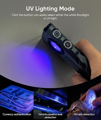HOTLIGH ZF8313 Rechargeable Flashlight, Magnetic EDC Flashlight Rechargeable, 2000 Lumens LED Flashlight with RGB and UV Lighting Source for Outdoor, Car Repairing,Fathers Day Dad Gifts