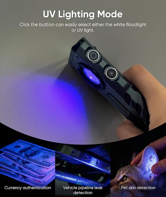 HOTLIGH ZF8313 Rechargeable Flashlight, Magnetic EDC Flashlight Rechargeable, 2000 Lumens LED Flashlight with RGB and UV Lighting Source for Outdoor, Car Repairing,Fathers Day Dad Gifts