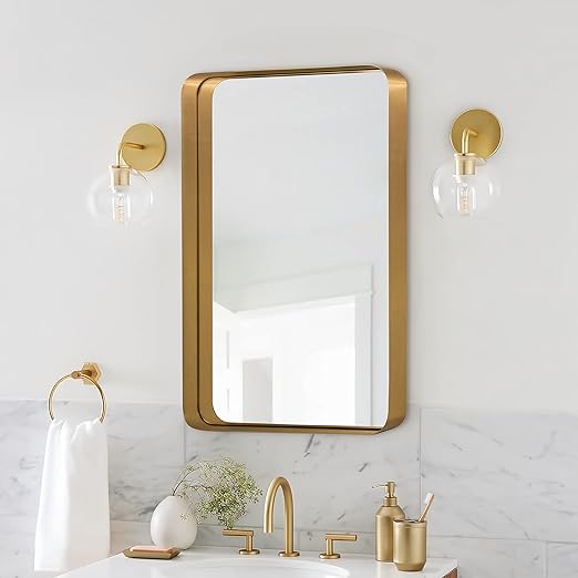 ANDY STAR Gold Rectangle Bathroom Mirror for Wall, 24x36