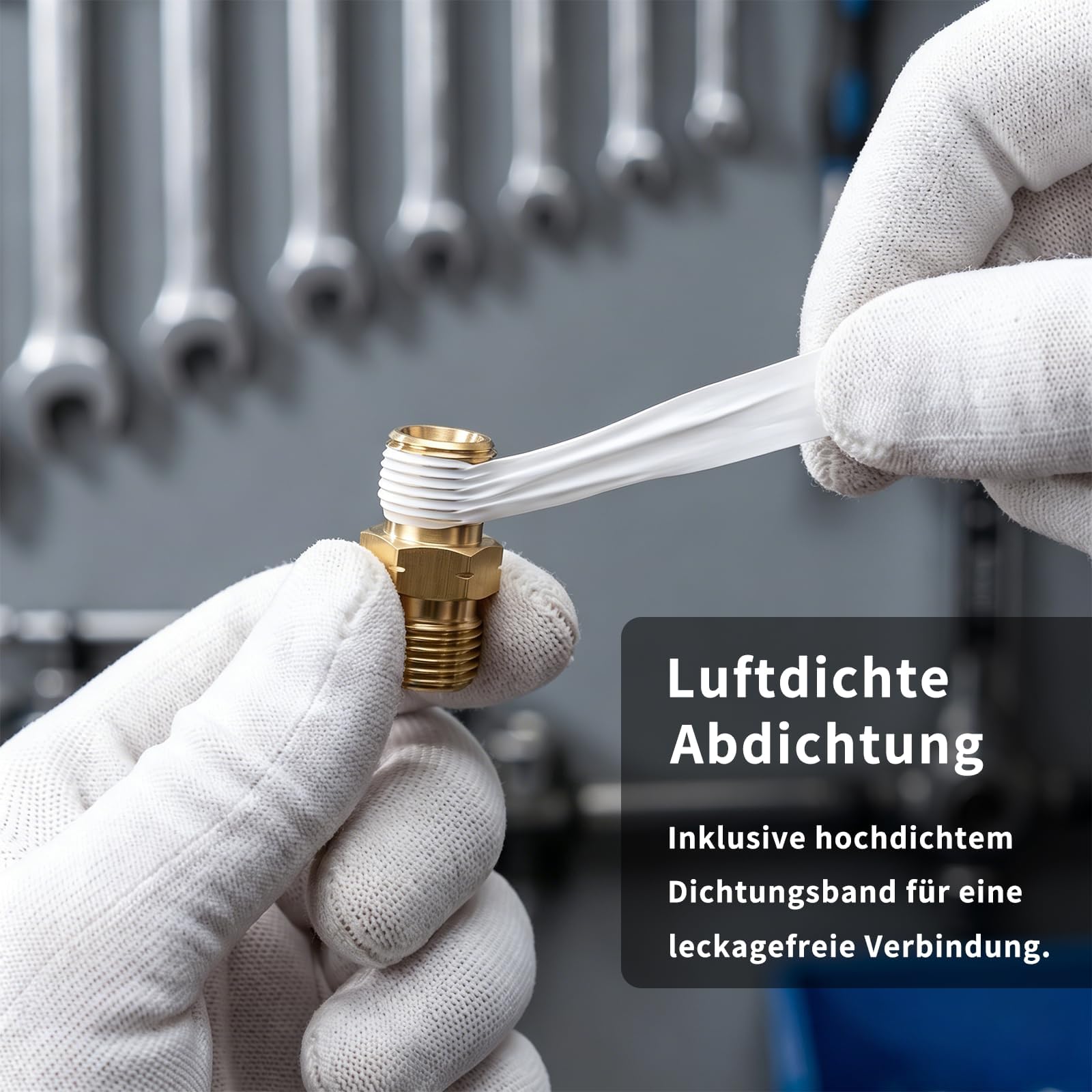 Gasschlauch Verbinder Doppelnippel 1/4 auf 1/4 Links Messing mit Dichtungsband 2 Stück