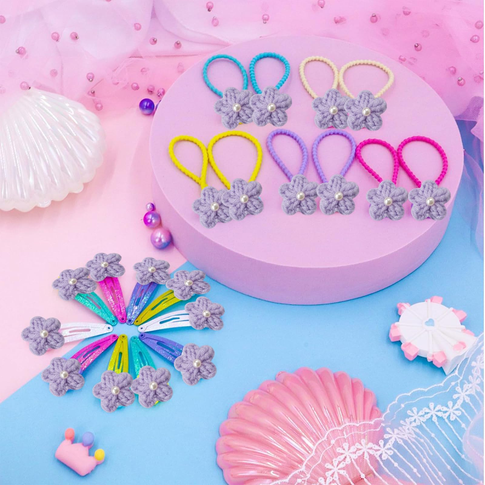 Jtnohx Knitted Flower Patches,Crochet Flowers Applique,25pcs Handmade Floral Sew on Patches,3cm DIY Appliques Embellishments with Pearl - Image 5