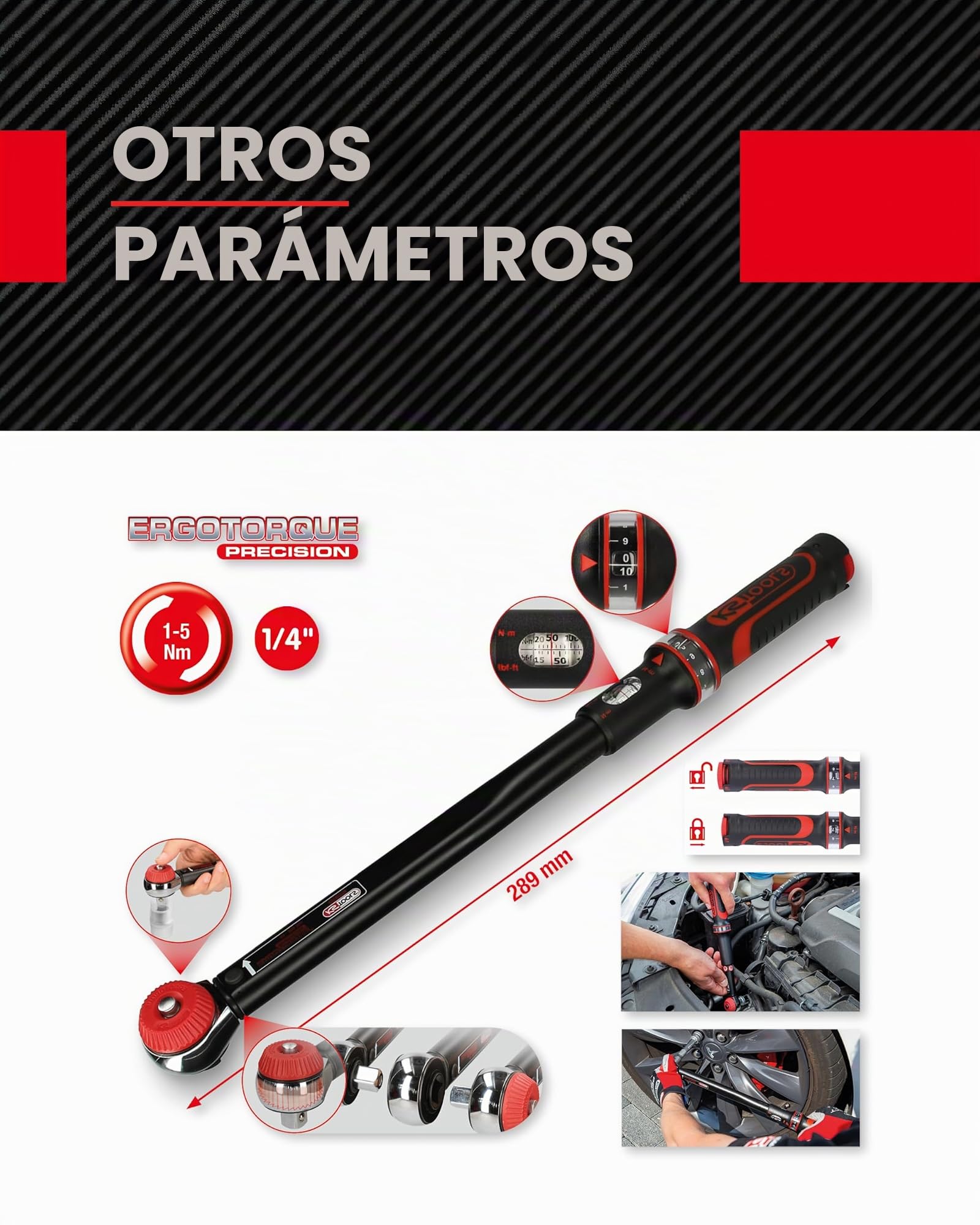 KS Tools 516.1402 Llave dinamométrica de carraca 1/4" ERGOTORQUE®precision con mando giratorio, 1-5 Nm