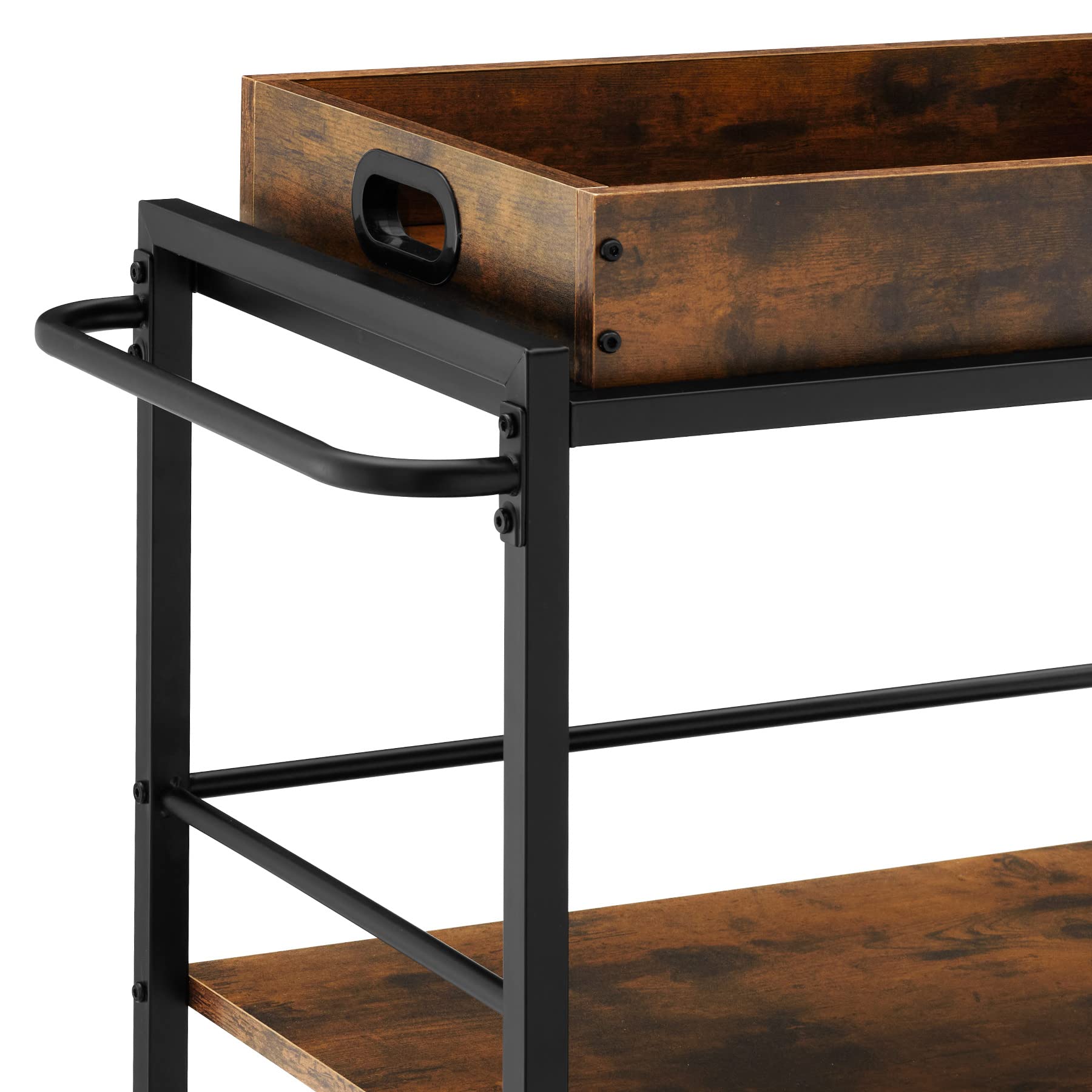 tectake® Carrello Portavivande - 65 x 41,5 x 87 cm - Carrello Cucina con Ruote, Vassoio Removibile, Struttura in Acciaio, Mobiletto Salvaspazio, Organizer Cucina - Legno Industriale Scuro