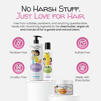 Kids Curly Hair Gift Set | 2-in-1 Kids Shampoo & Conditioner, Curl Cream, Leave-In Conditioner | Shea Butter, Tear-Free, Frizz Control, Sulfate-Free, 32 Fl Oz