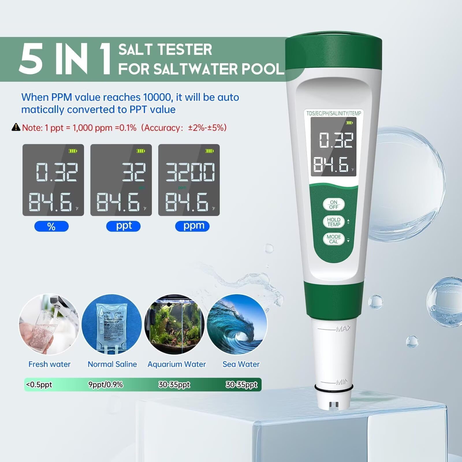 Digital Water Tester 5-in-1 - pH, EC, TDS -4