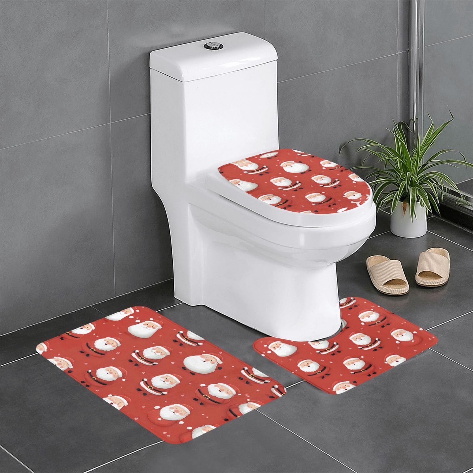 Tapis de salle de bain Père Noël lot de 3 antidérapants 61x40cm lavables pour WC