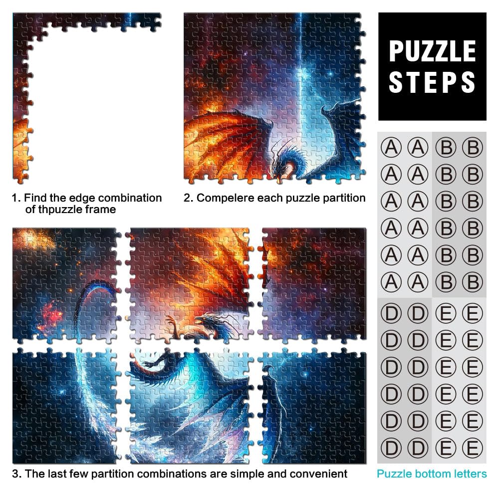 Puzzles de 2000 pièces pour Adultes et Adolescents Dragon de feu et de Glace Fabriqué en Carton Convient aux 14 Ans et Plus Décoration Murale de Jouets Cadeaux d'anniversaire et Cadeaux Uniques。
