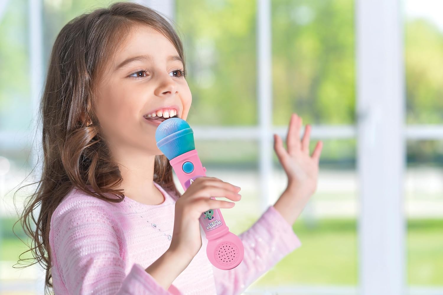 Lexibook, Gabby's Dollhouse, Illuminated Microphone for Kids, Musical Toy, Built-in Speaker, Light Effects, Demo Tunes Included, Pink/Blue, MIC80GDH