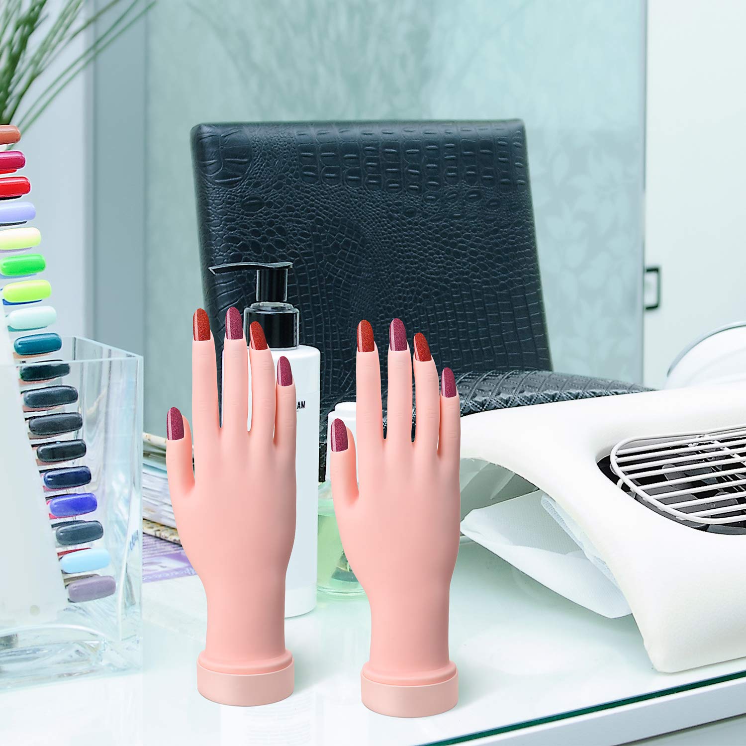 Nail Art Training Practice Hand Bendable Silicone Fake Hand and 500 Pieces False Nails for Nail Art Training Display (Transparent Nails)