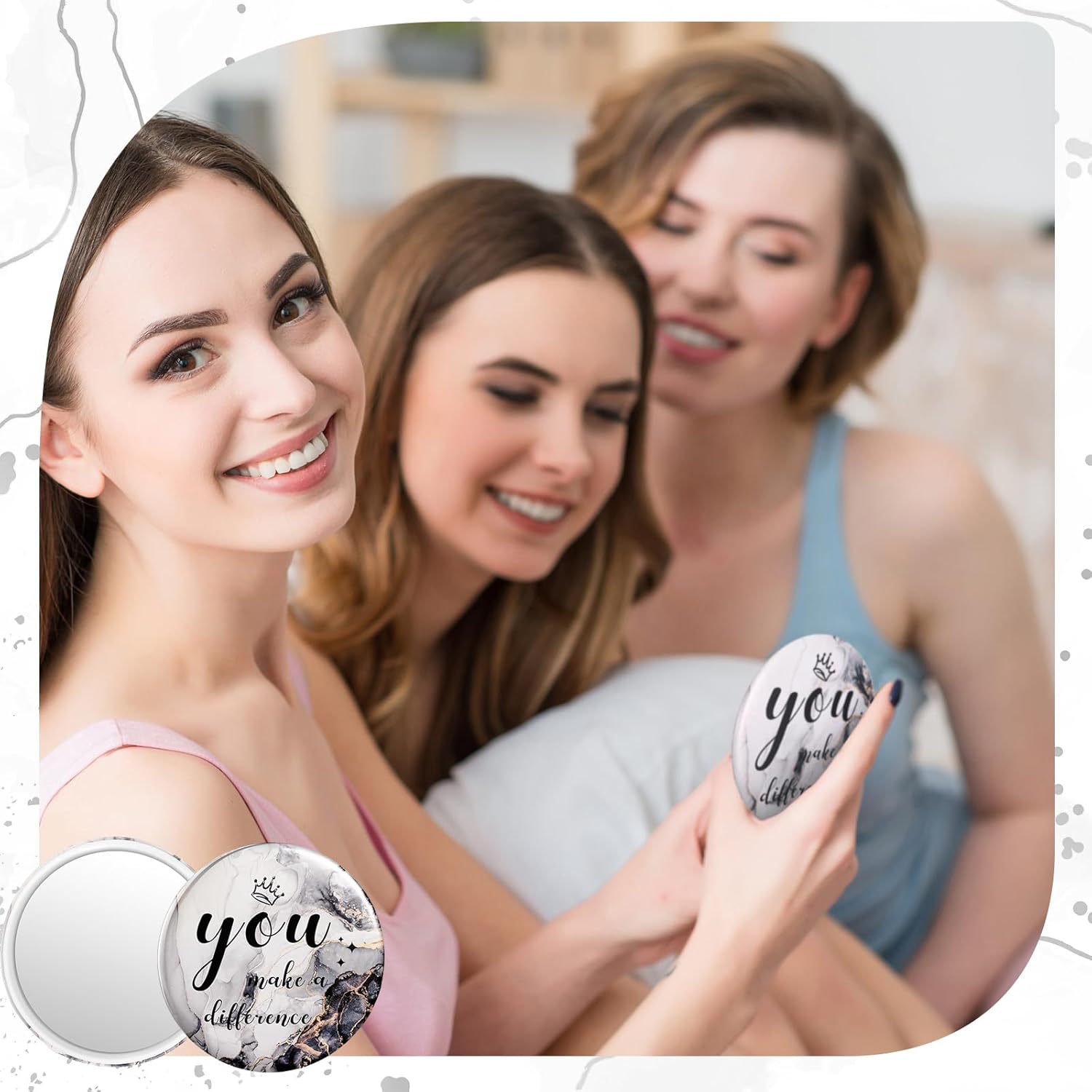 Tradder 100 Pcs 2.76 Inch Inspirational Mini Compact Mirror Bulk You Make a Difference Makeup Pocket Purse Mirror for Women Mother's Day Quinceanera Coworker Employee Appreciation Gift (Black)