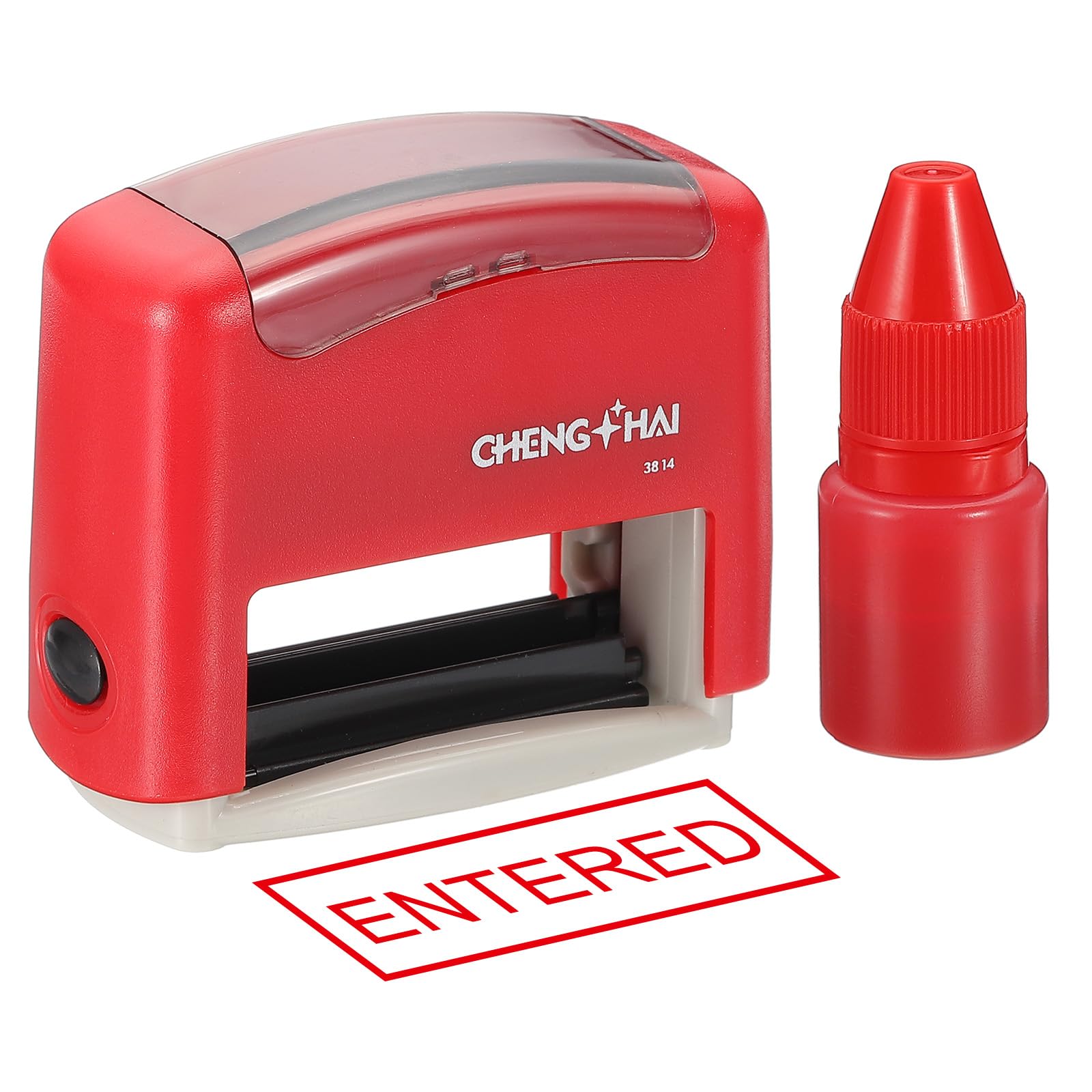 YOKIVE Entered Self Inking Rubber Stamp, Office Ink Business Stamp for Office Documents Paperwork, Warehouse, Label (Red)