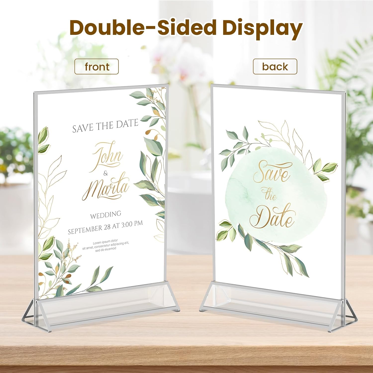 8X10 Sliver Picture Frames Acrylic Sign Holder Double-Sided Acrylic Frame for Menu Holder Wedding Table Number Holder Photo Frames with Removable Dot Stickers -3 Pack