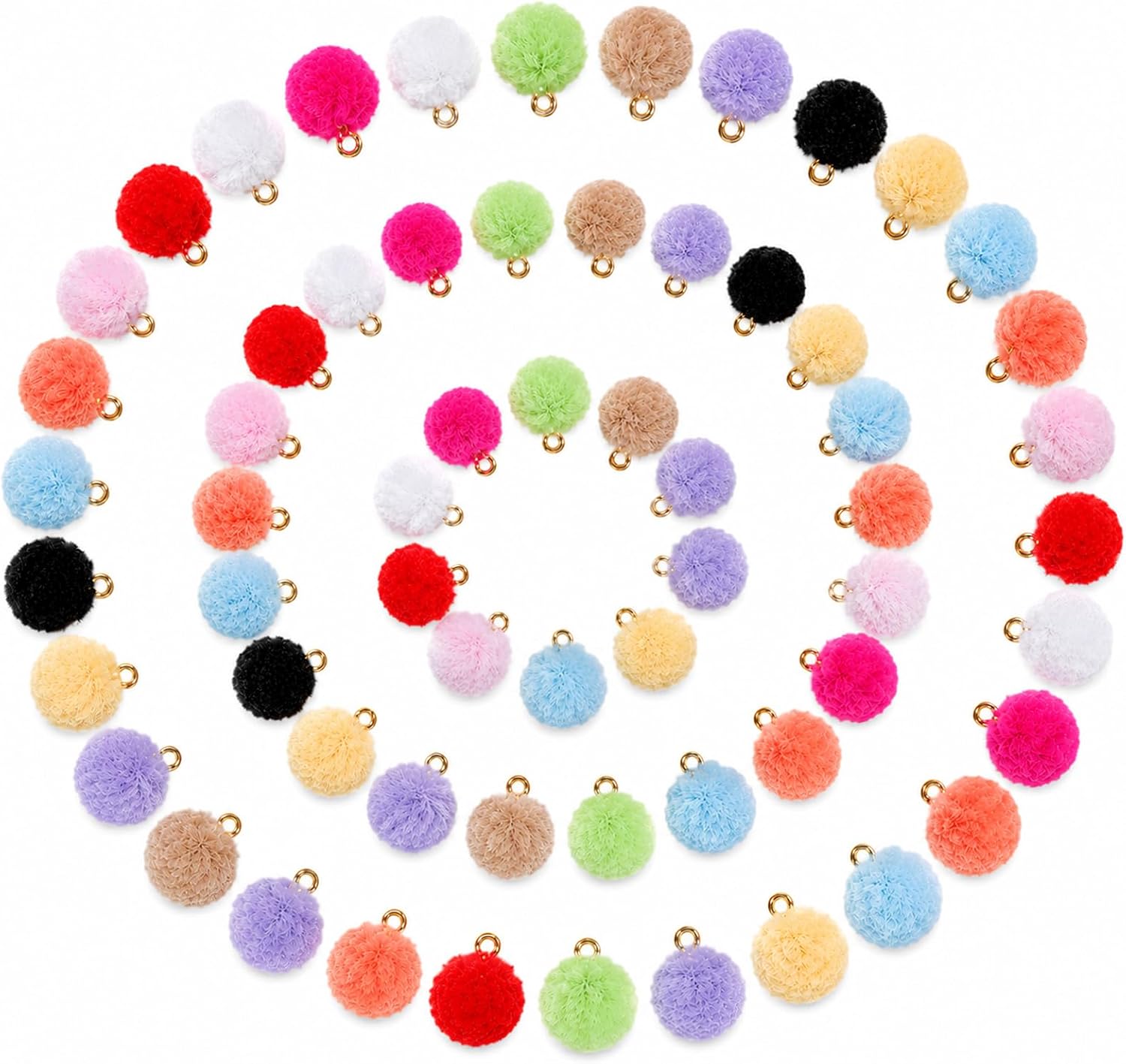 132 PCS Colorful Pompom Key Chains Mini Pom Pom Keychain Pompoms Earrings for Tassel Earrings Charm Keychain Jewelry Making, 11 Colors