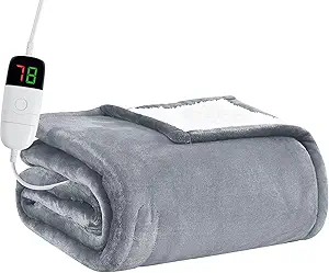 BOMOVA Heated Electric Blanket Twin - 62" x 84" Heating Blanket with 10 Heating Levels & 8 Hours Auto Off, Warm Flannel Blanket with Over-Heat Protection, for Women, ETL & FCC Certified