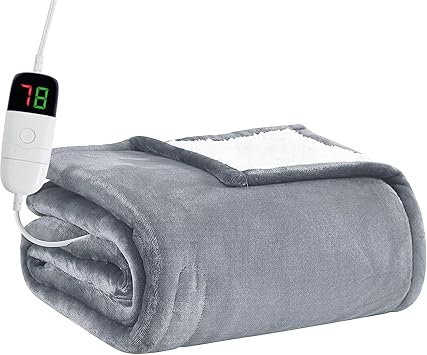 BOMOVA Heated Electric Blanket Twin - 62" x 84" Heating Blanket with 10 Heating Levels & 8 Hours Auto Off, Warm Flannel Blanket with Over-Heat Protection, for Women, ETL & FCC Certified
