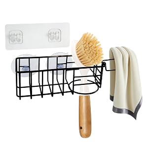 Sponge Holder with Dish Cloth Hanger for Kitchen Sink In-sink Caddy Organizer with Suction Cups Adhesive Strips Rustproof