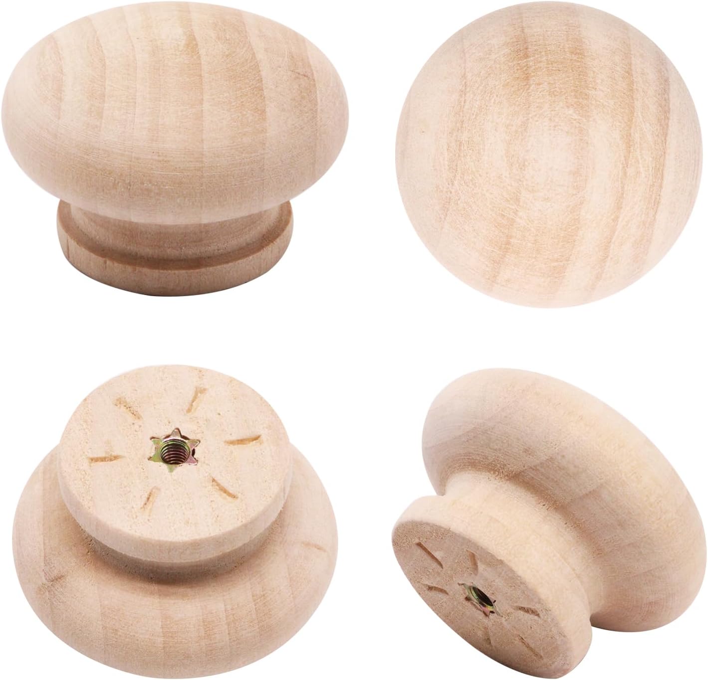 6pcs Wooden Cabinet Knobs, Wood Dresser Knobs Kitchen Cabinet Knob Modern Round Knobs for Furniture Cupboard Dresser Drawer Closet Door (Natural Wood Unfinished, 45mm)