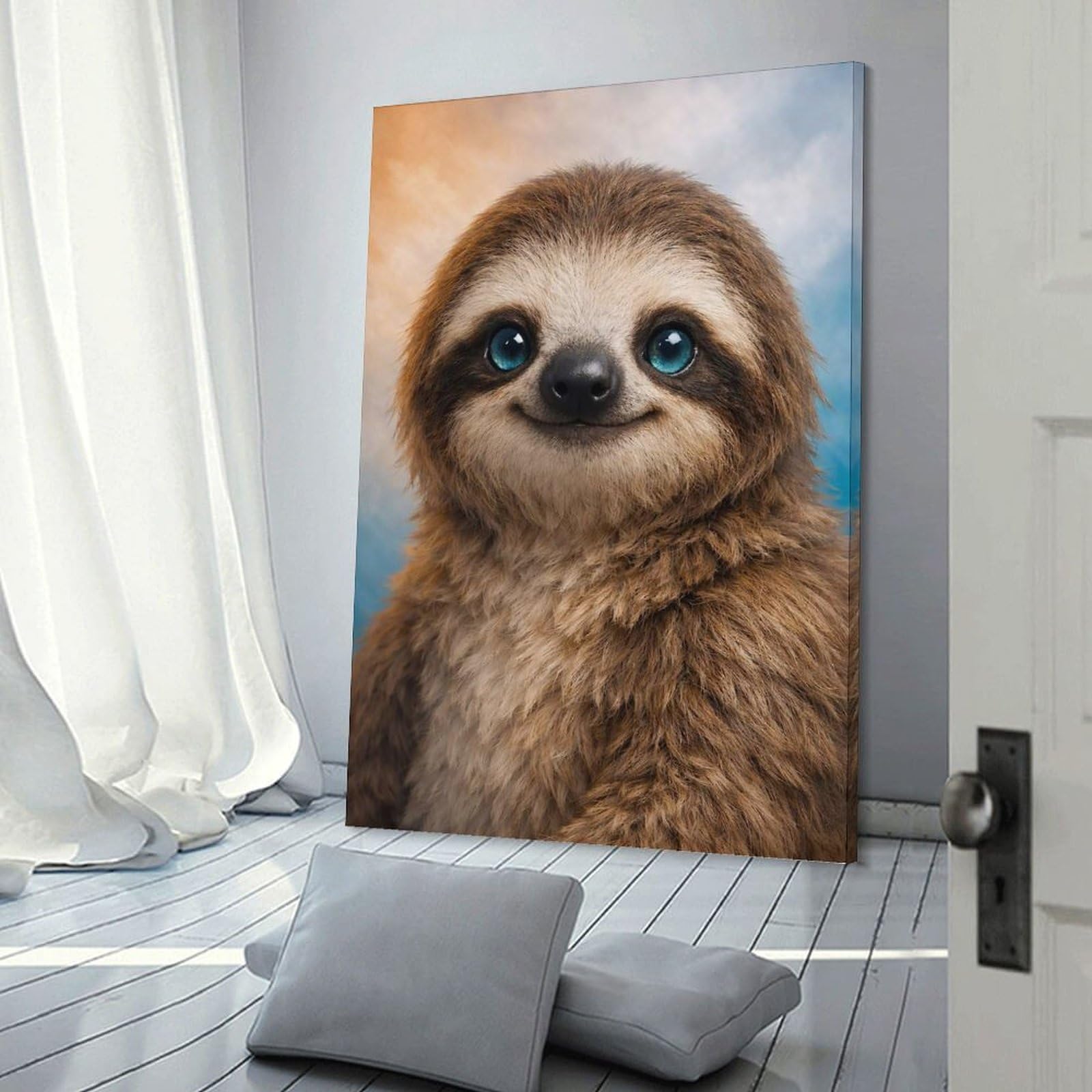Junmoney Cute Sloth with Blue Eyes Wall Picture Print 20x30inch(50x75cm), for Apartment Walls, Studios Or Work Areas, A Simple Refresh for Blank Walls