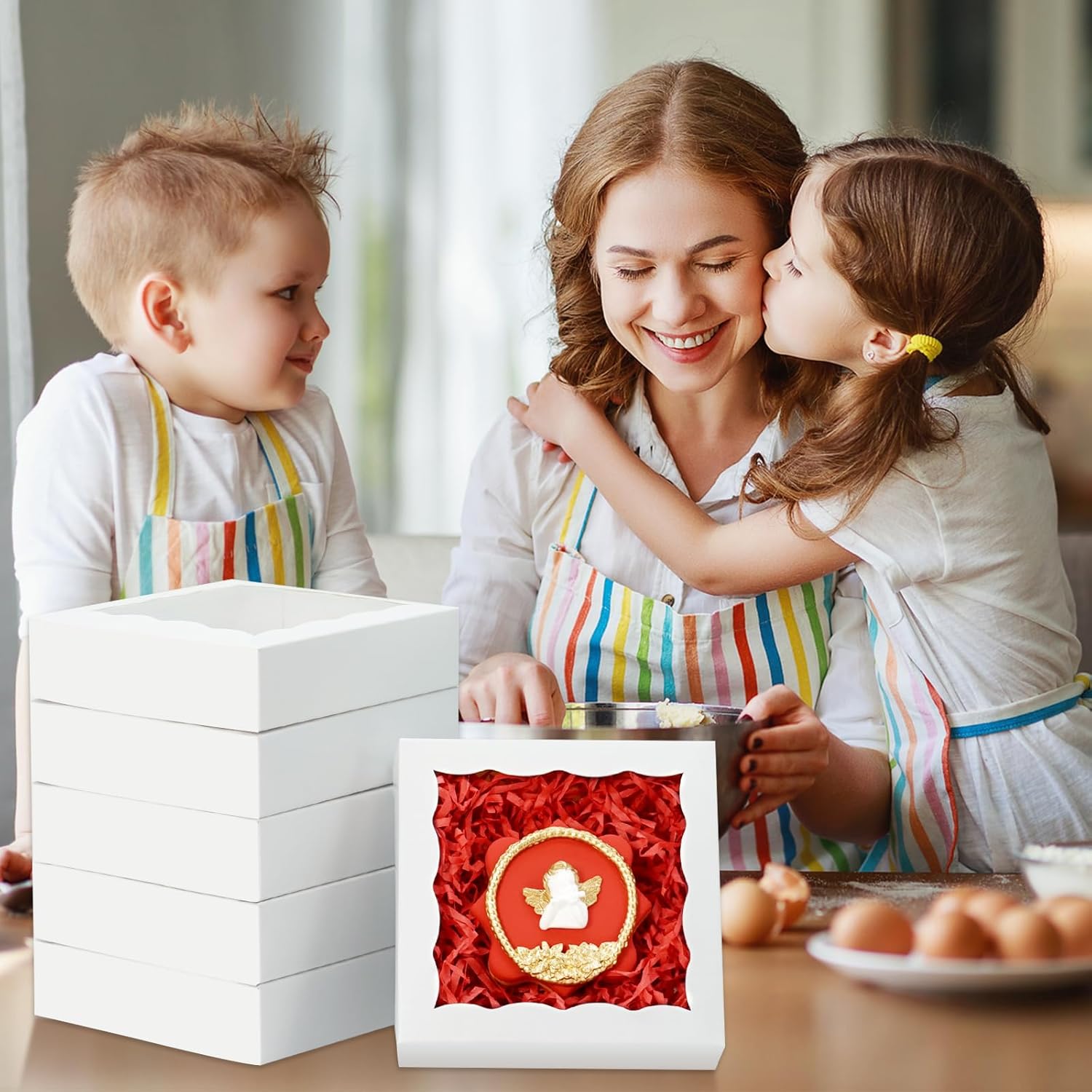 100pcs Individual Cookie Boxes 4 1/2" x 4 1/2" x 1 1/5" Inch Small Gift Boxes Single Treat Box Mini Dessert Box for Christmas Valentine's Mother's Day-White