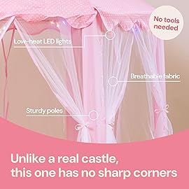 PLAYVIBE Princess Tent - 55 x 53 in, Toddler - Starry LED Lights Kids Tent - Cozy Indoor Playhouse - Portable & Easy Assembly Toddler Playhouse, for Kids, for Grandkids