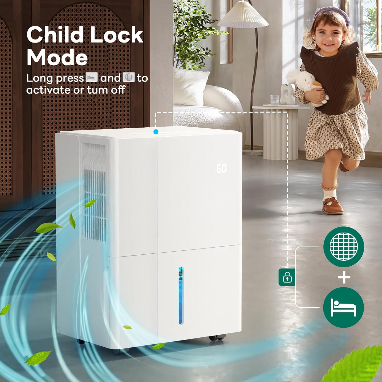 Back view of ZAFRO Dehumidifier showing power cord storage