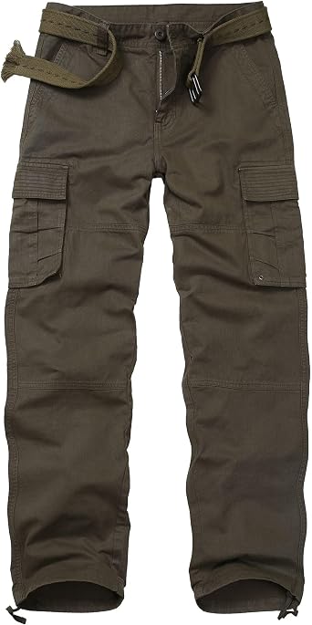 Mens Cargo Pants Relaxed Fit Camo Work Pants Casual Tactical Hiking Pants with 6 Pockets No Belt