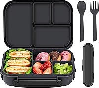 Amathley Leakproof Bento Lunch Box Kids Adults - 1200ml 4 Compartments with Utensils, Microwave Dishwasher Freezer Safe Dark Gray