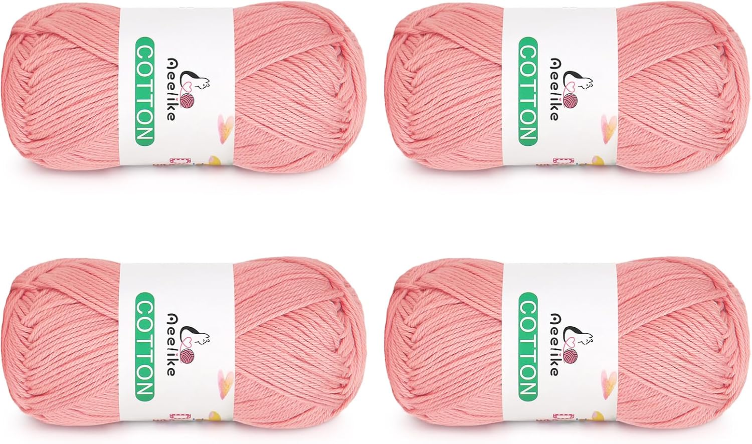 Aeelike Cotton Yarn for Crocheting, 4 PCS Cotton Yarn (Each Skein 50 g /1.76 oz, 125 m 136.7 Yards)-Soft Crochet Yarn for Making Baby Clothes Sweaters Scarves, Pink