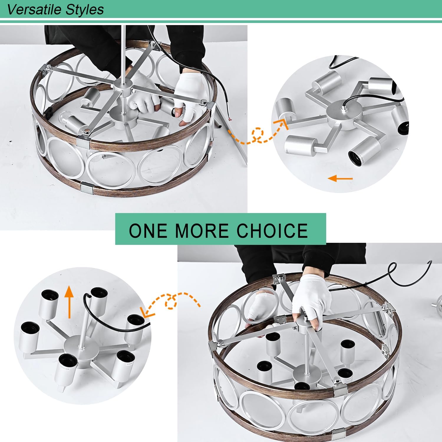 Flush Mount Ceiling Light Fixture Ceiling Mount,5 Light 19.7" Silver Drum Chandelier Rustic Farmhouse Chandelier Modern Pendant Light Fixtures for Kitchen Lighting Fixture